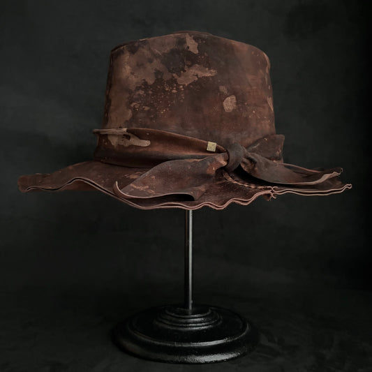 Bark brown leather fedora hat