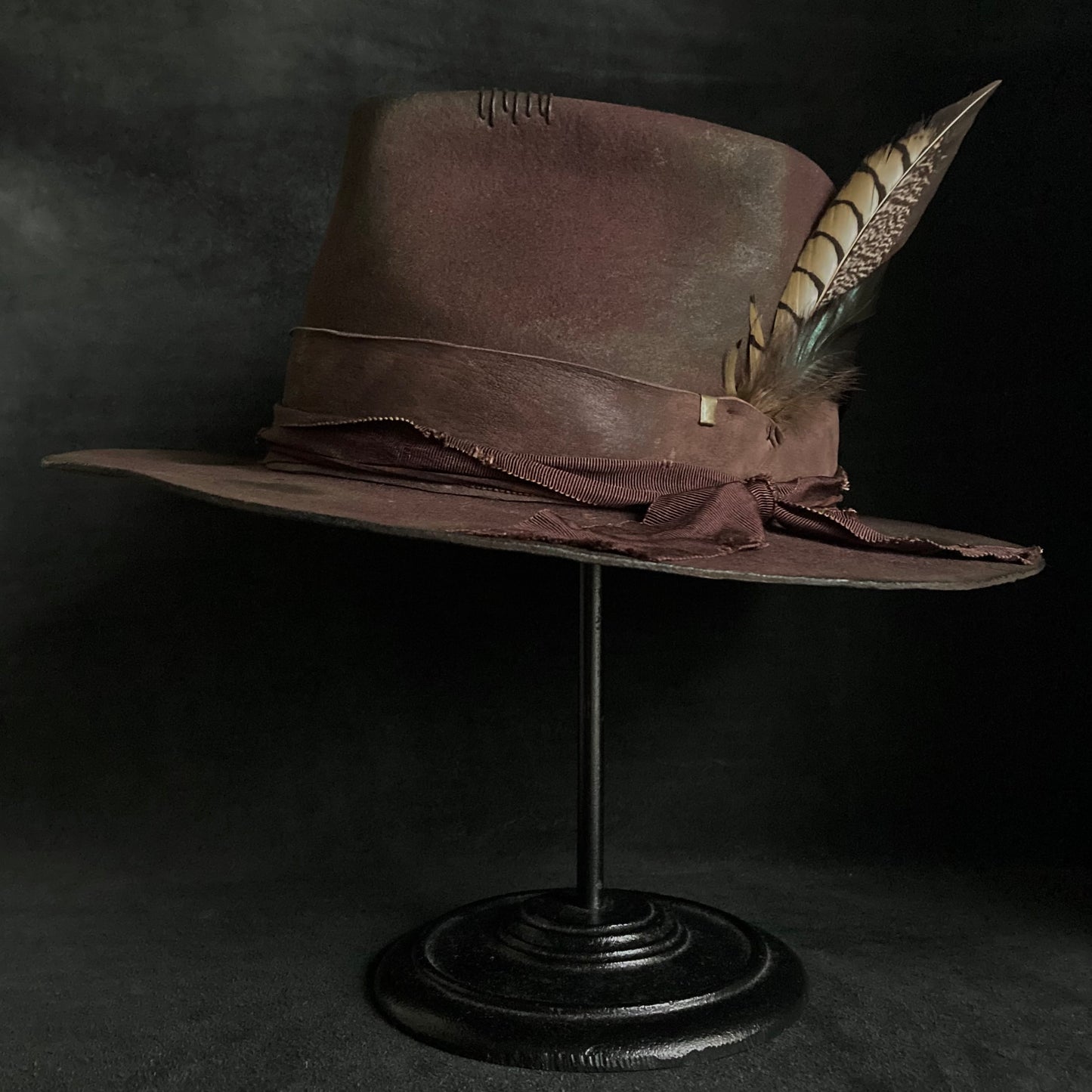 Shadow brown stain fedora hat