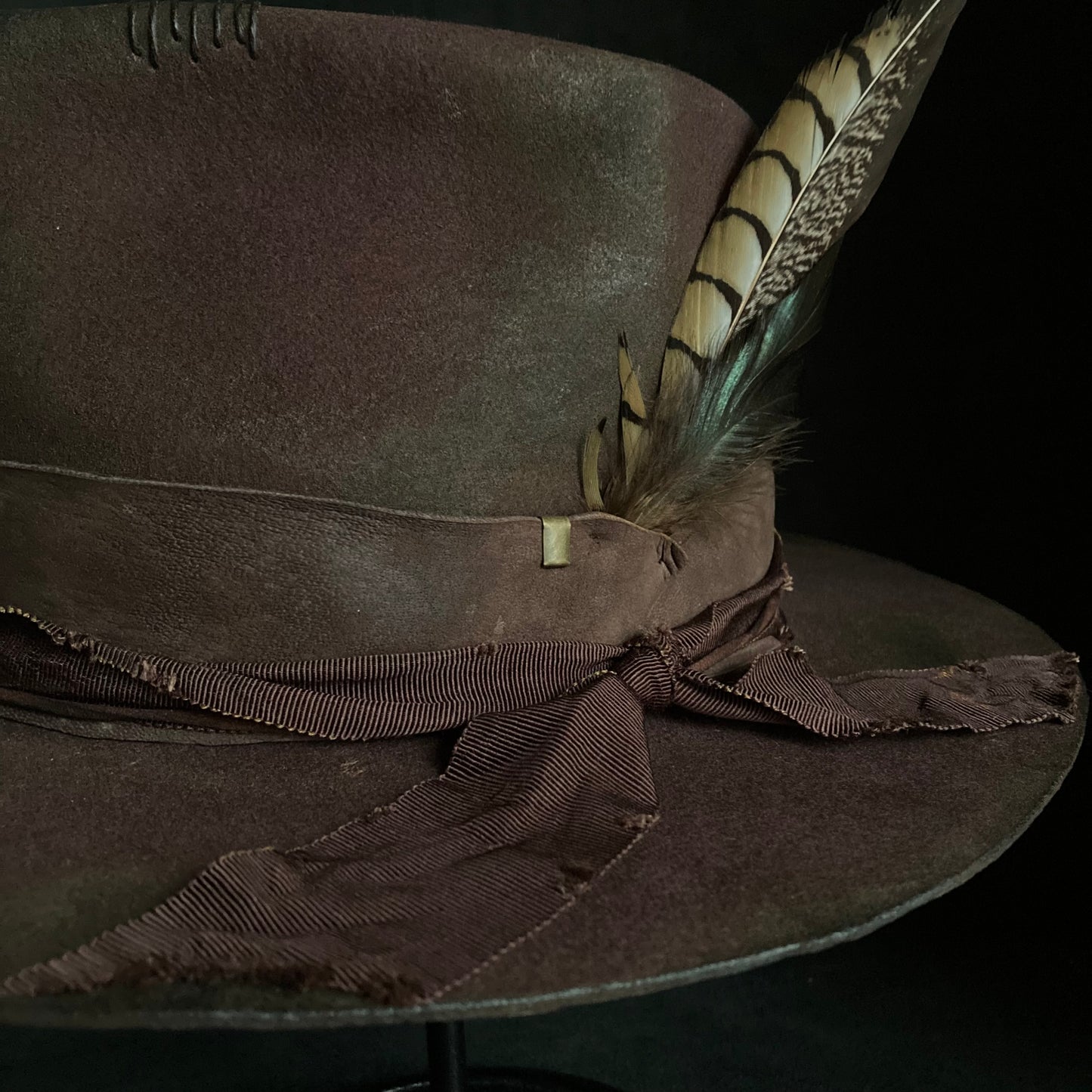 Shadow brown stain fedora hat