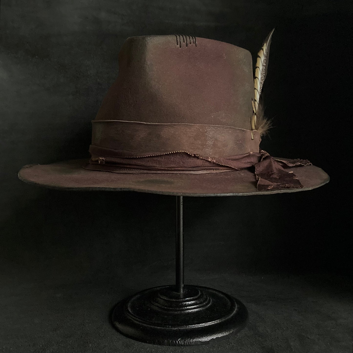 Shadow brown stain fedora hat