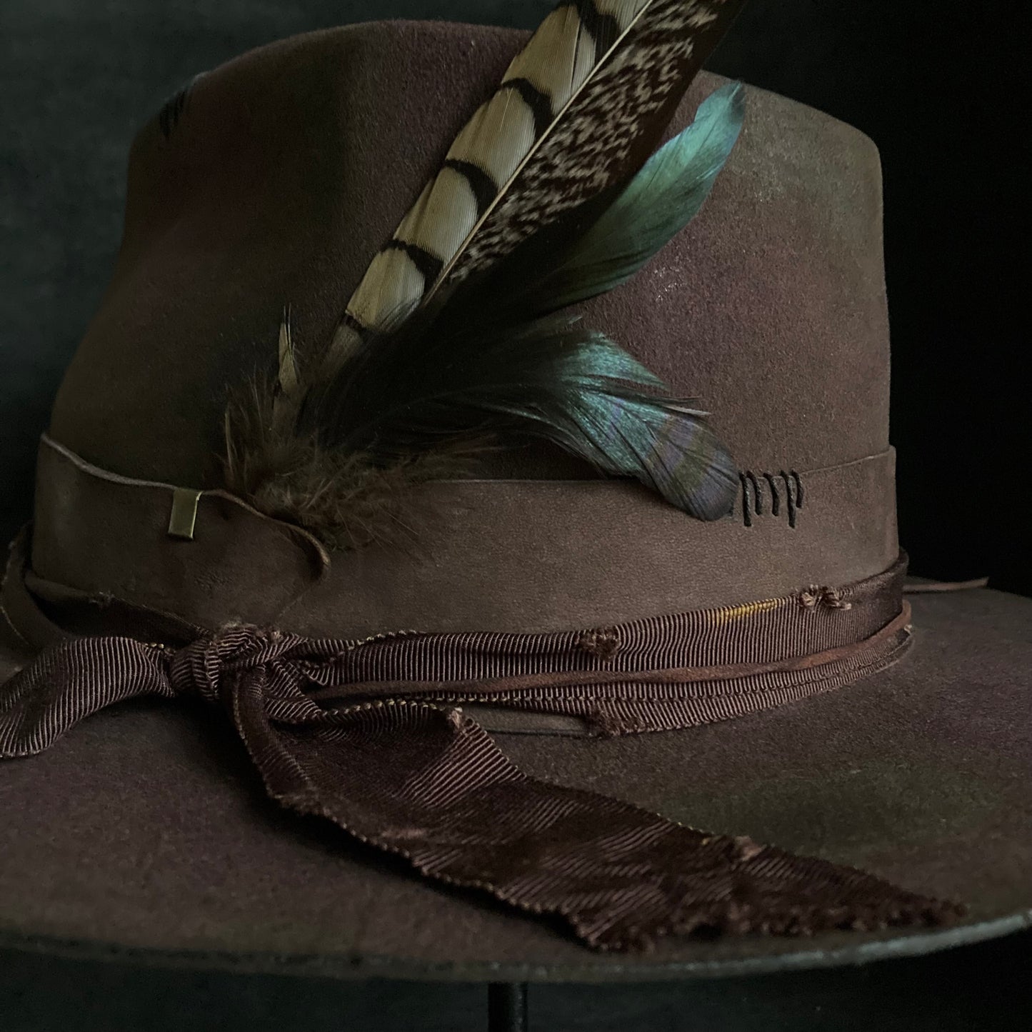 Shadow brown stain fedora hat