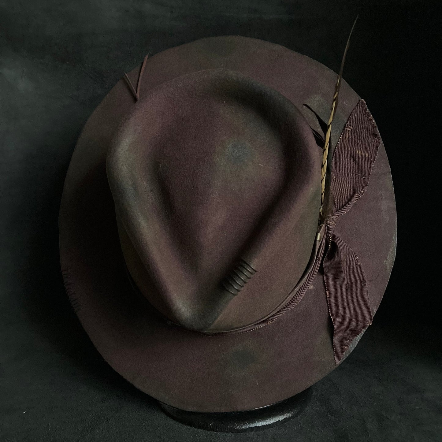 Shadow brown stain fedora hat