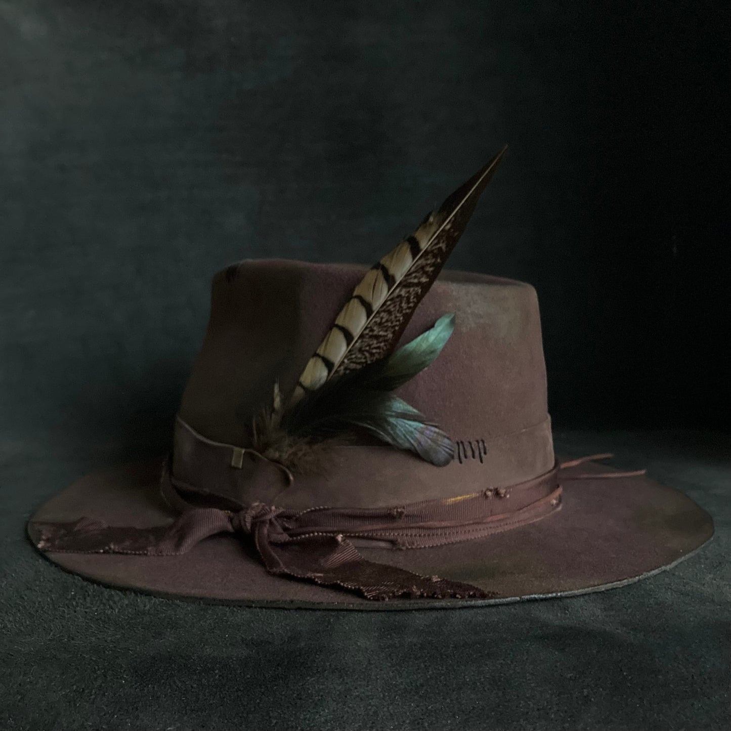 Shadow brown stain fedora hat