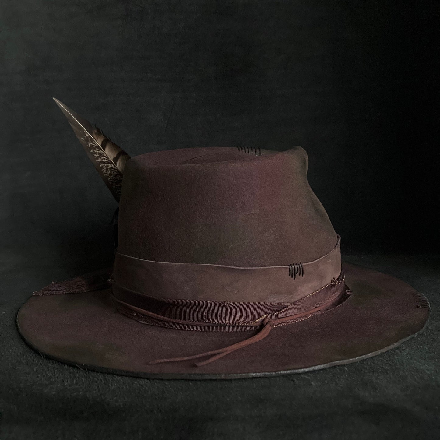 Shadow brown stain fedora hat
