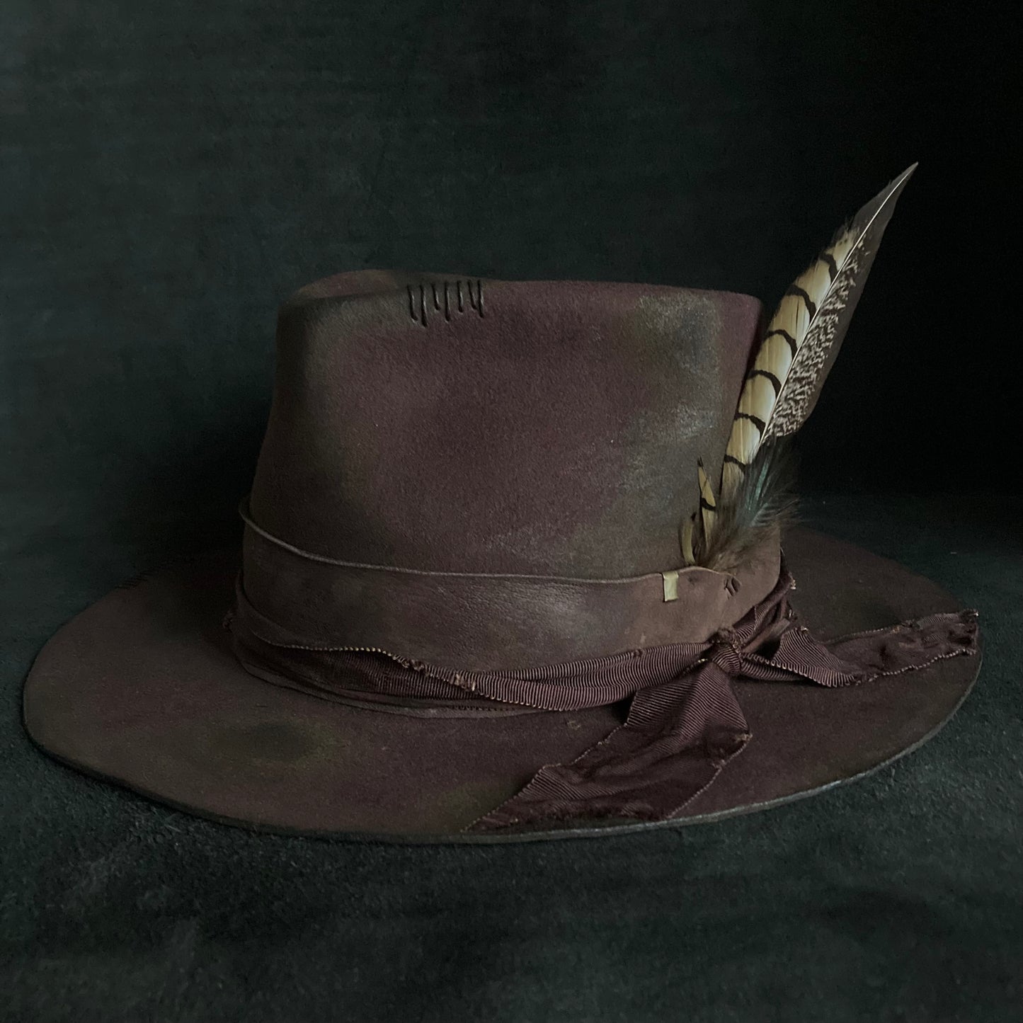 Shadow brown stain fedora hat