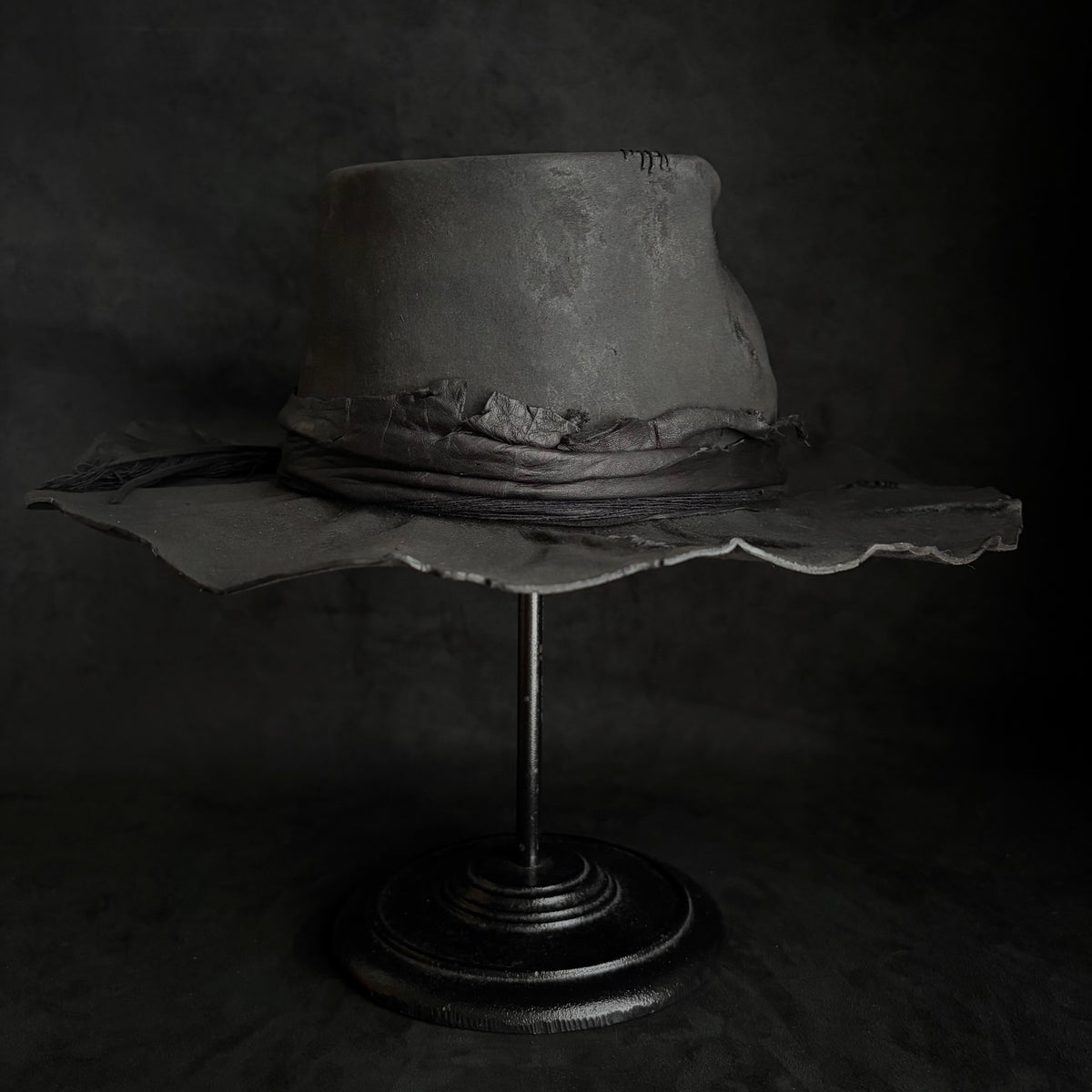 Charcoal rusty decaying fedora hat