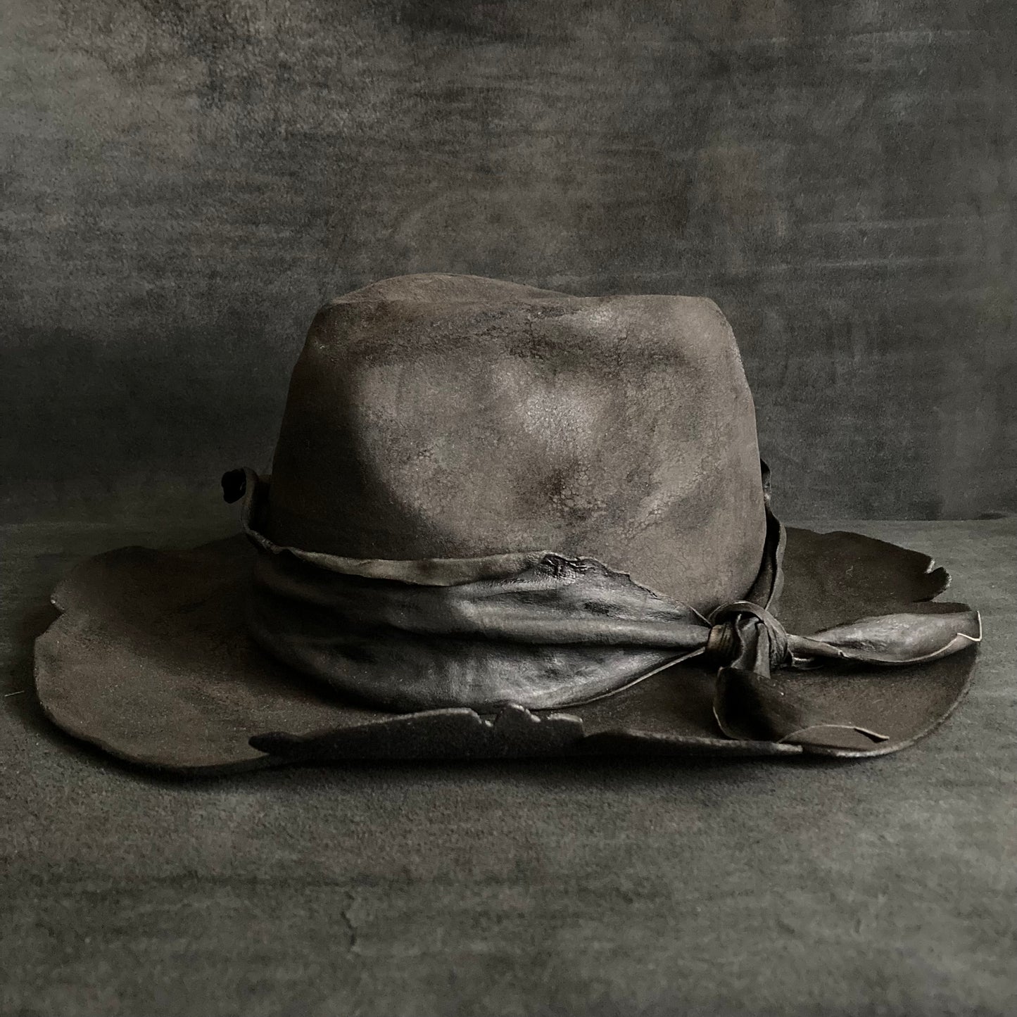 Charcoal burnt dark leather fedora hat