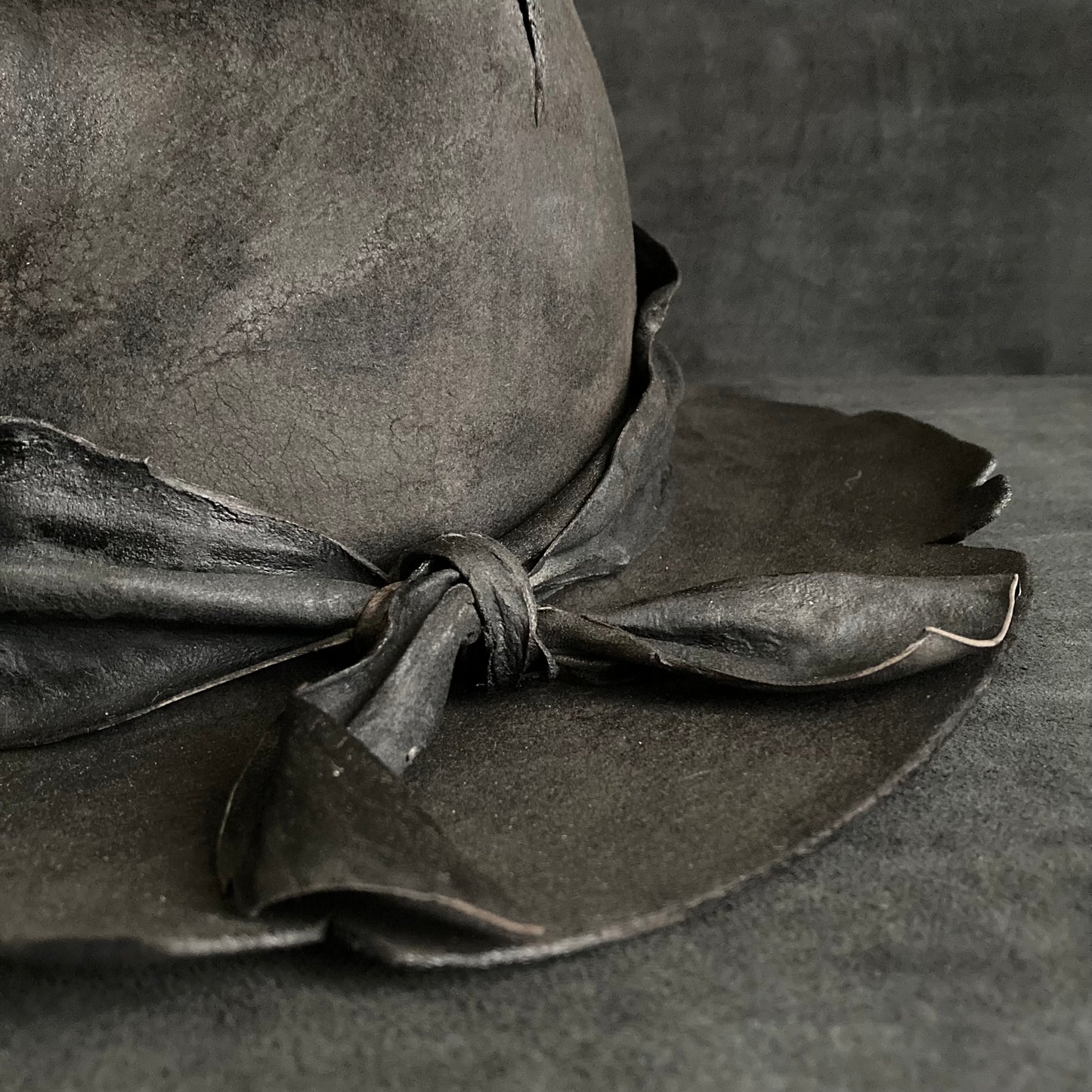 Charcoal burnt dark leather fedora hat