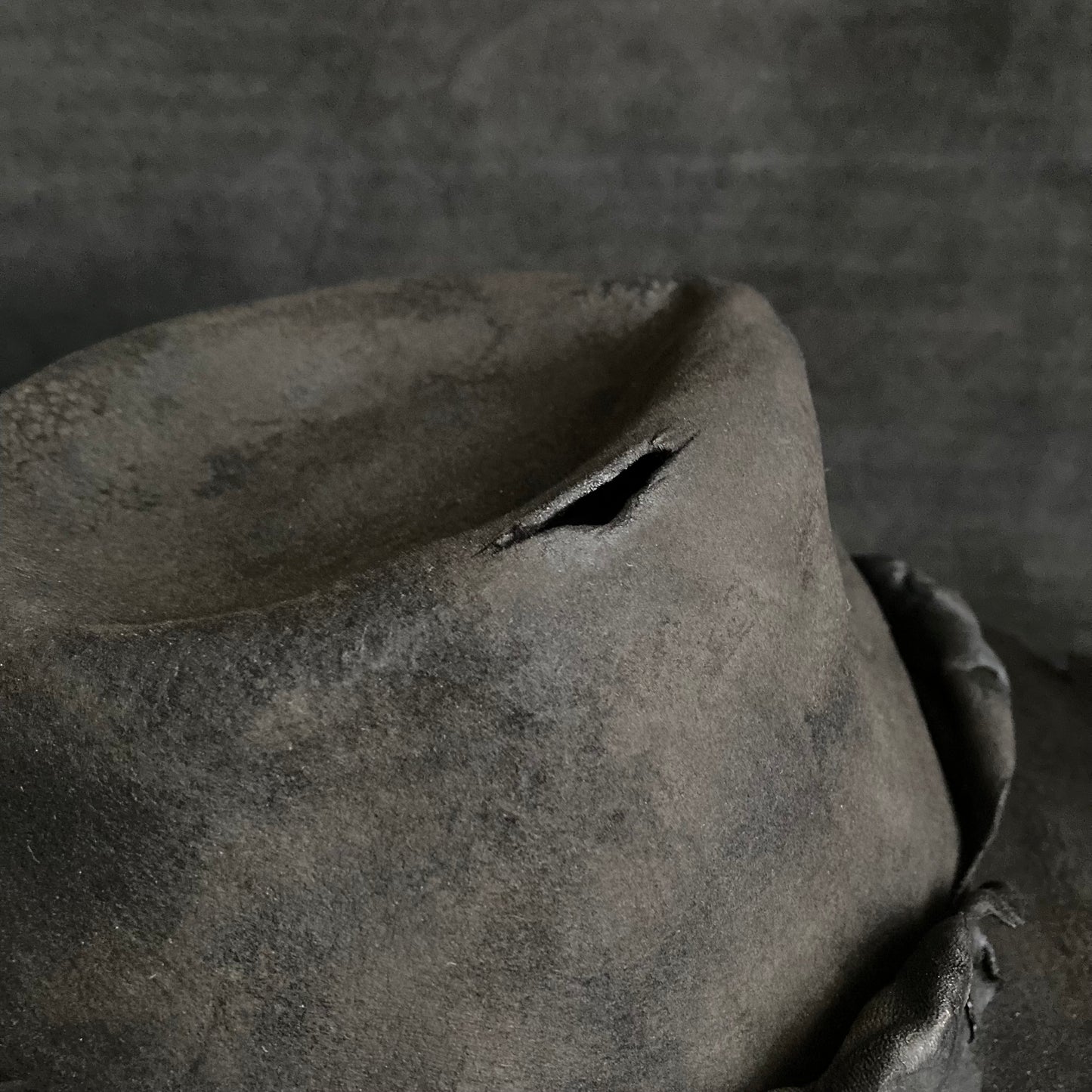 Charcoal burnt dark leather fedora hat