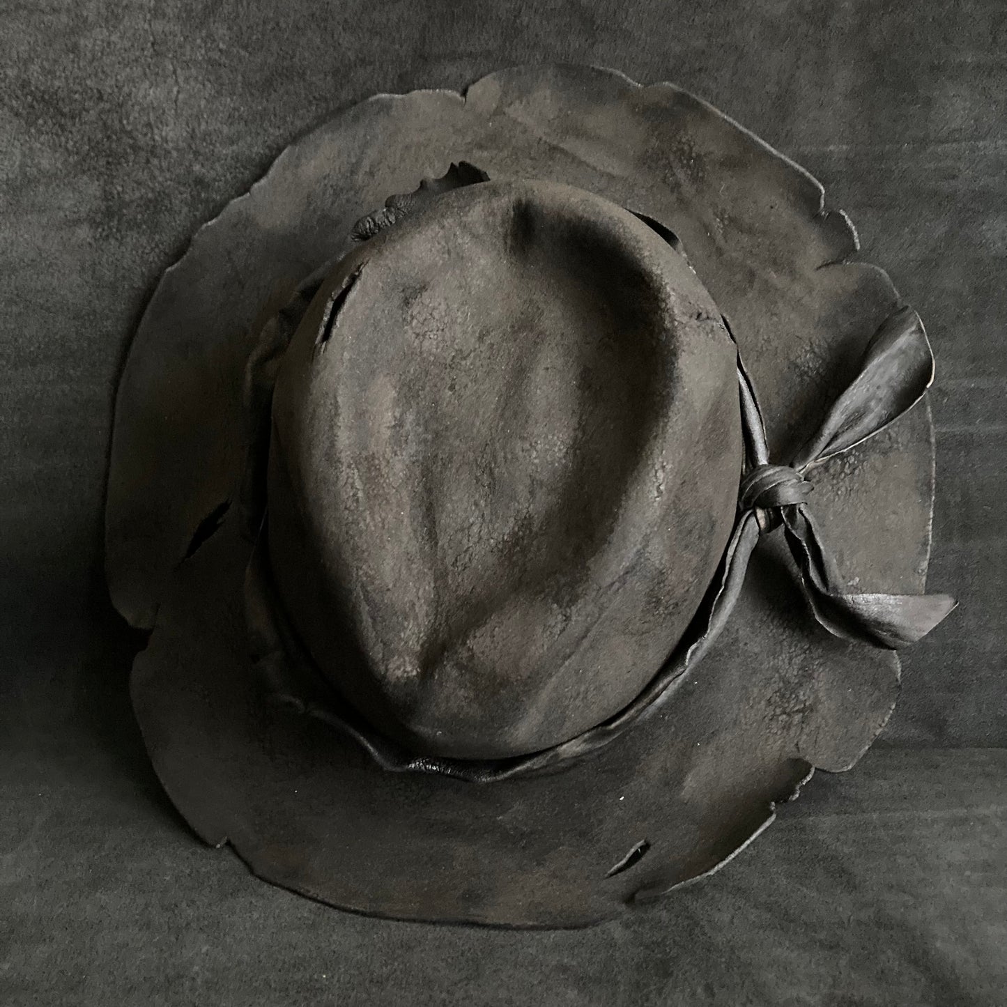 Charcoal burnt dark leather fedora hat