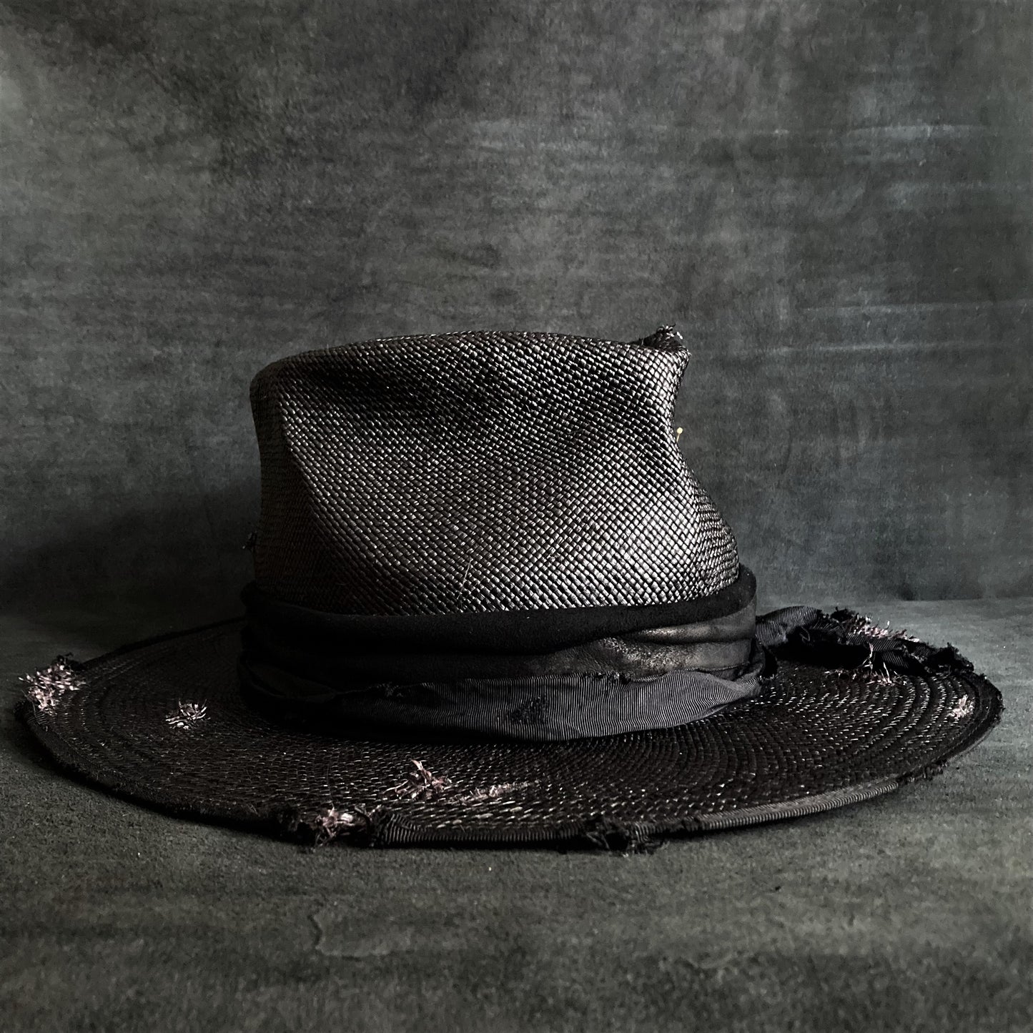 Black damaged panama  hat