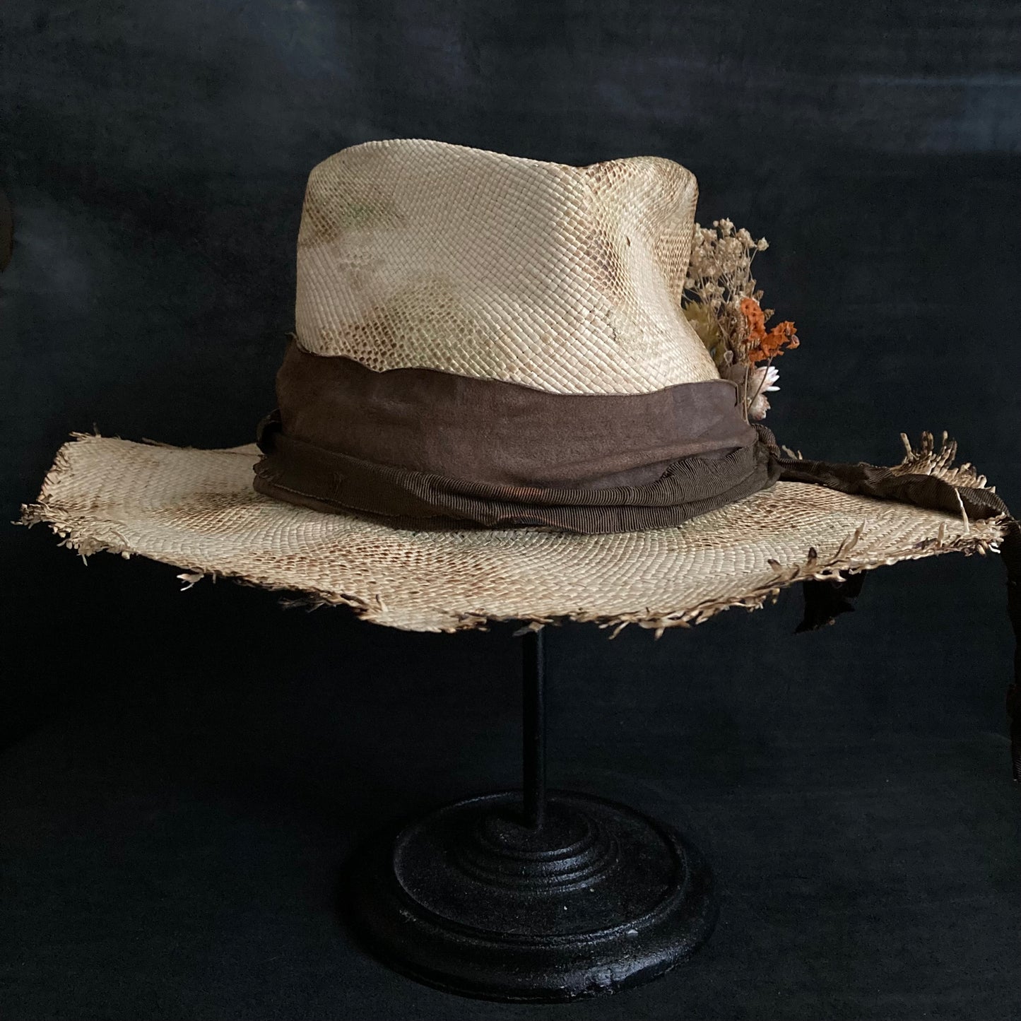 Old collar burnt panama hat