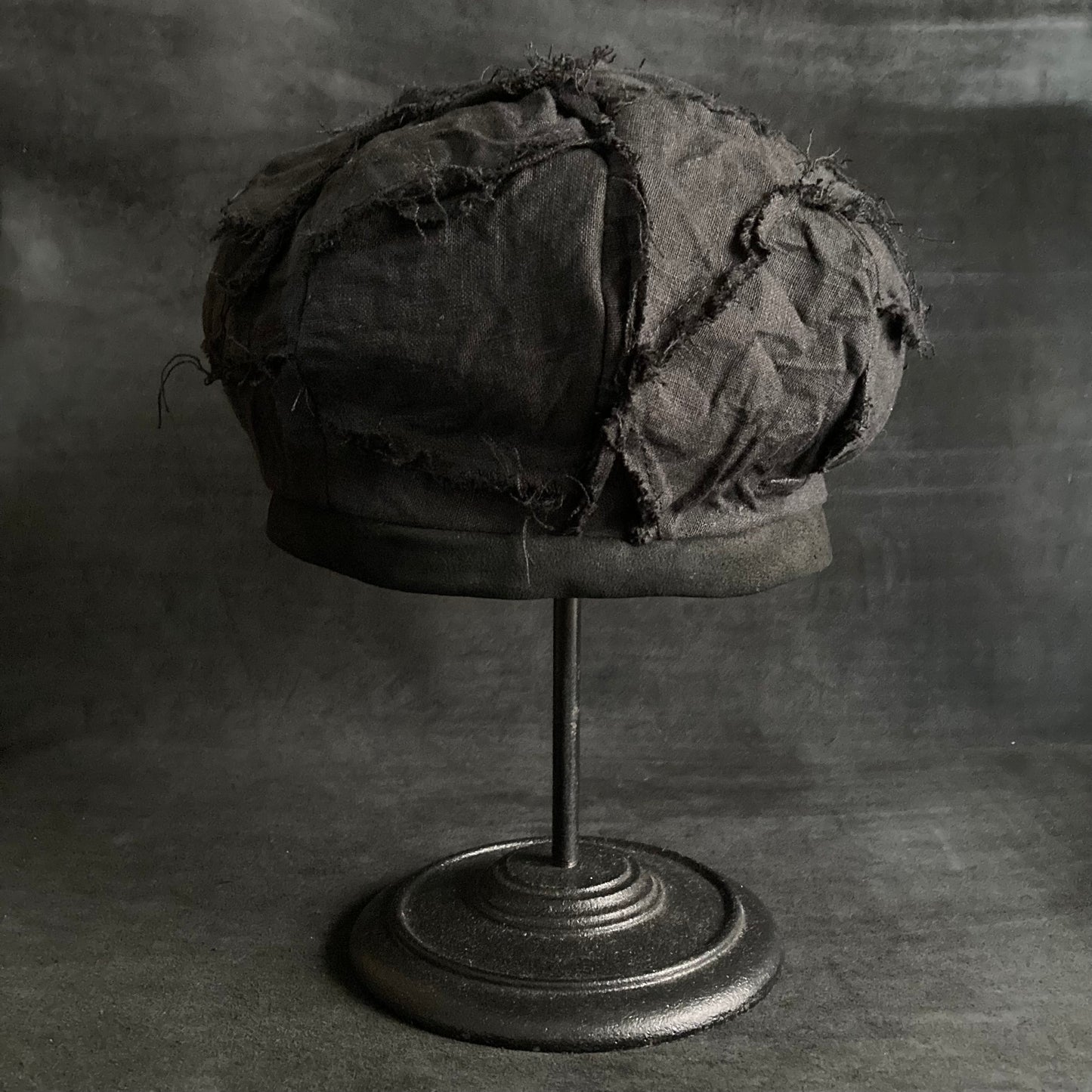 Black linen patchwork beret