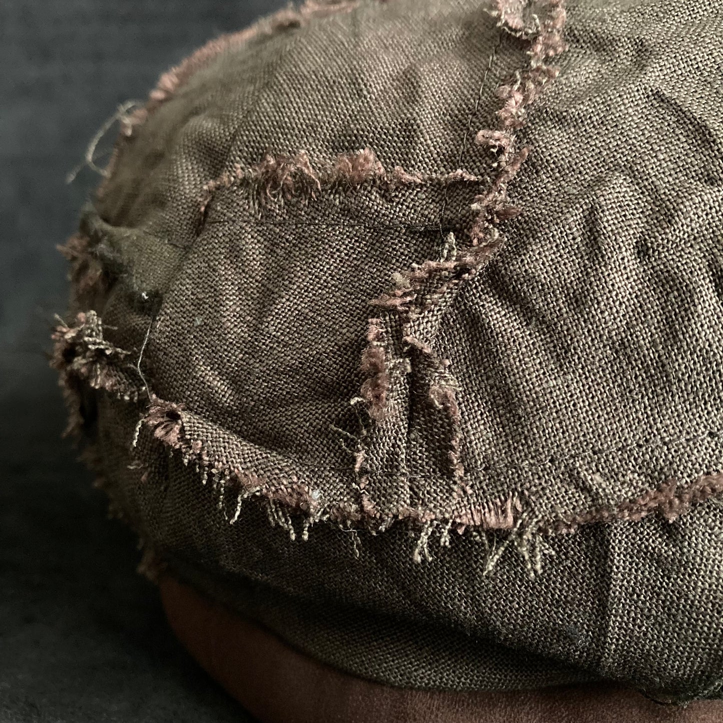 Brown khaki linen patchwork beret