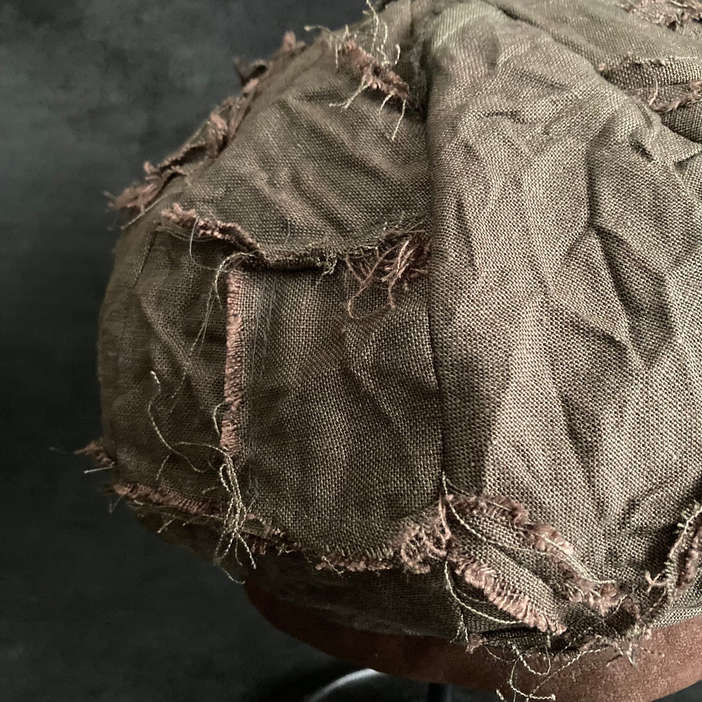 Brown khaki linen patchwork beret