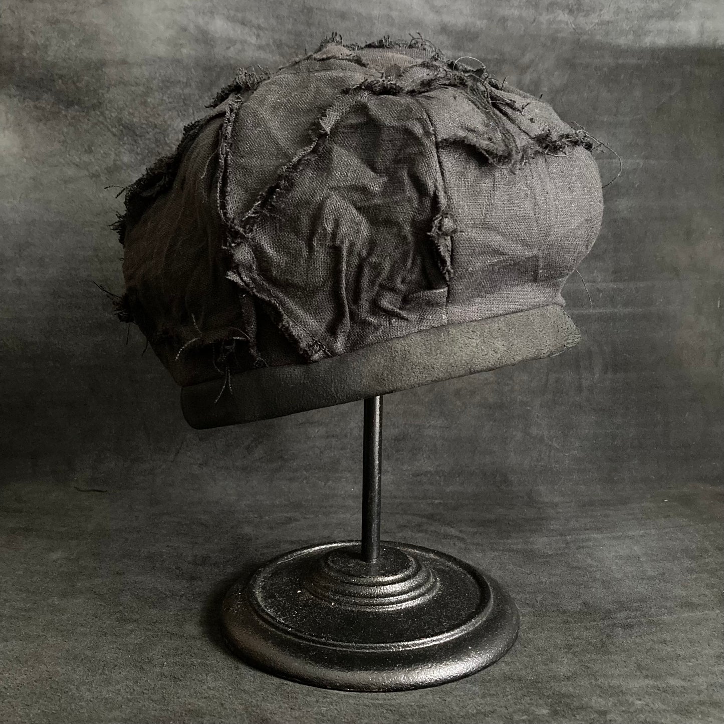 Black linen patchwork beret