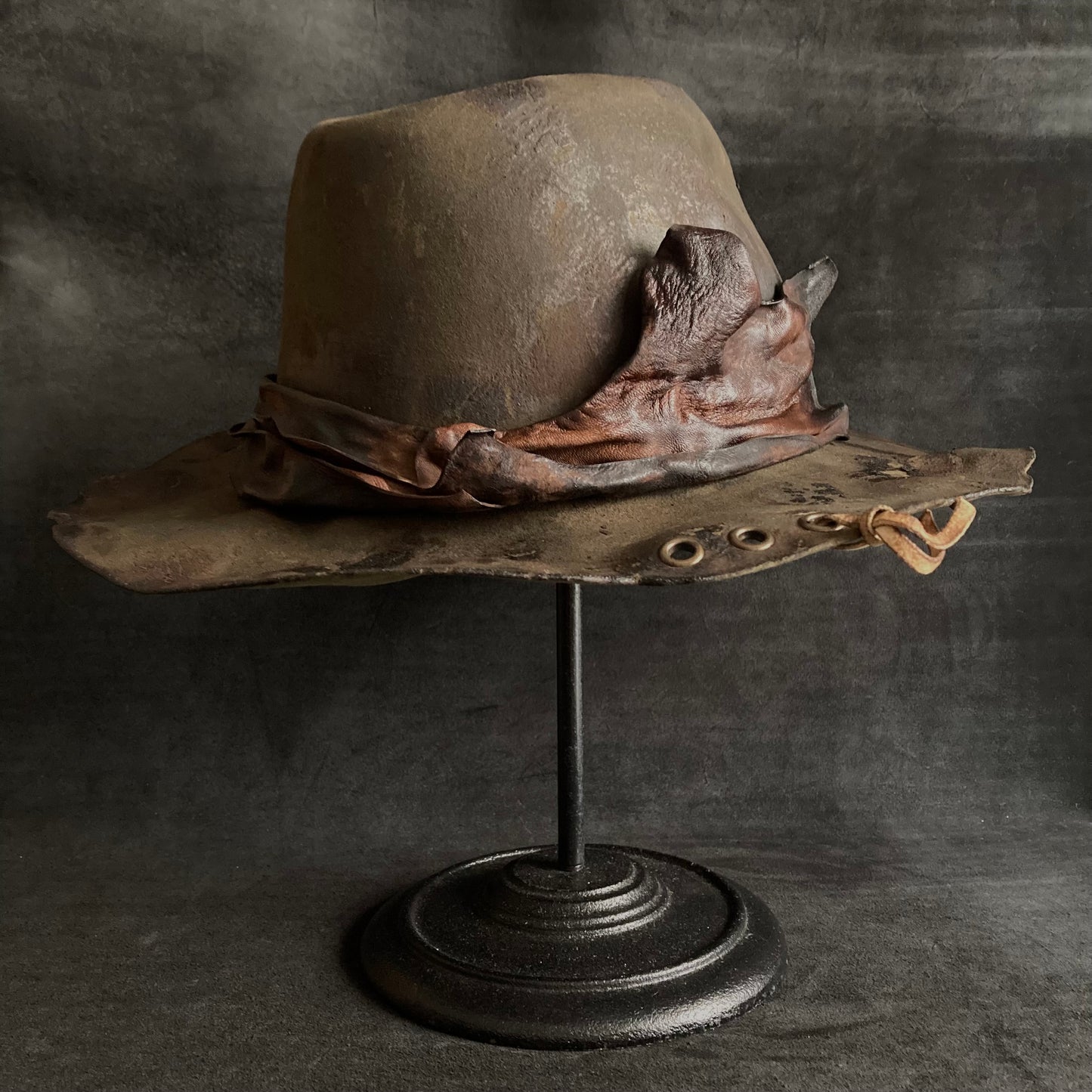 Hard burnt leather fedora hat