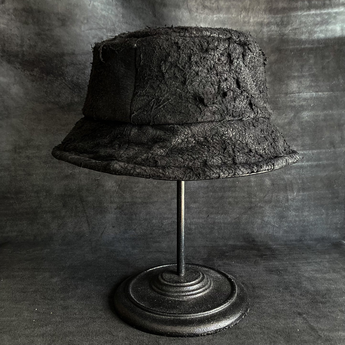 Weed black leather  bucket hat